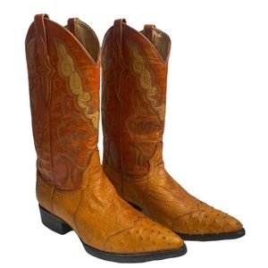 TONY WEST MEN'S 9 TAN OSTRICH WESTERN YELLOWSTONE COWBOY BOOTS POINTED TOE